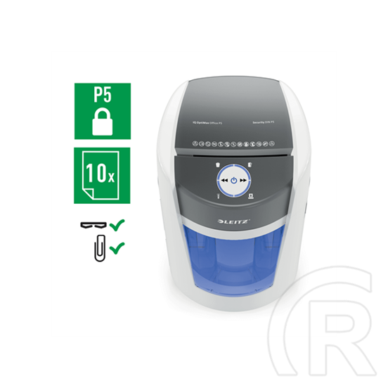 Leitz IQ OptiMax Office iratmegsemmisítő (35 l, 10 lap/80 g/m2, P-5, mikrokonfetti, 120 perc működés, fehér)