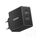 Lenovo Dual USB-C 65W GaN hálózati adapter (fekete, EU, 2x USB-C: 45W+18W, 1,5 m kábel)