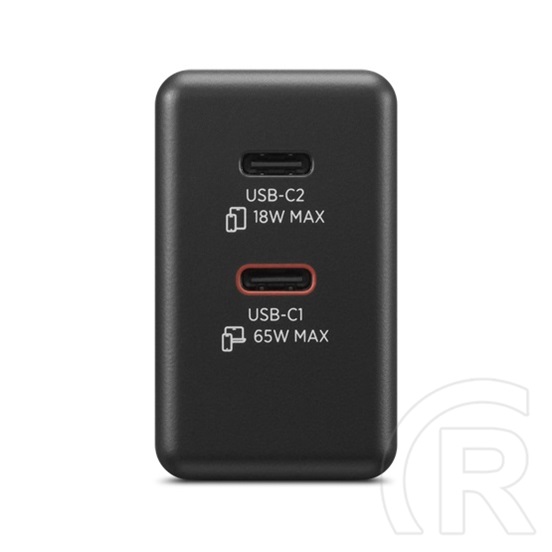 Lenovo Dual USB-C 65W GaN hálózati adapter (fekete, EU, 2x USB-C: 45W+18W, 1,5 m kábel)