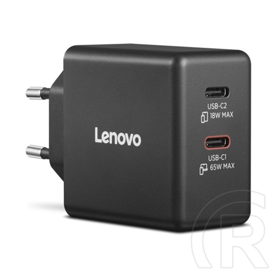 Lenovo Dual USB-C 65W GaN hálózati adapter (fekete, EU, 2x USB-C: 45W+18W, 1,5 m kábel)