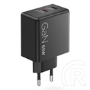 Lenovo Dual USB-C 65W GaN hálózati adapter (fekete, EU, 2x USB-C: 45W+18W, 1,5 m kábel)