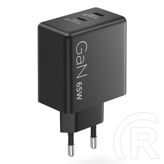 Lenovo Dual USB-C 65W GaN hálózati adapter (fekete, EU, 2x USB-C: 45W+18W, 1,5 m kábel)