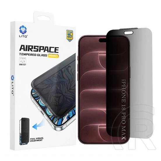 Lito iPhone 18 Pro Max  airspace border képernyővédő üveg (3d, full cover, betekintés védelem, 0.4mm, 9h) fekete