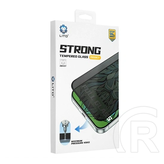 Lito iPhone 18 Pro Max  d+ max strong képernyővédő üveg (3d, full cover, karcálló, betekintés védelem, 0.4mm, 8h) fekete