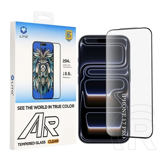 Lito iPhone 18 Pro  ar se képernyővédő üveg (2.5d, full cover, tükröződésmentes, 0.33mm, 9h) fekete