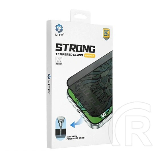 Lito iPhone 18 Pro  d+ max strong képernyővédő üveg (3d, full cover, karcálló, betekintés védelem, 0.4mm, 8h) fekete