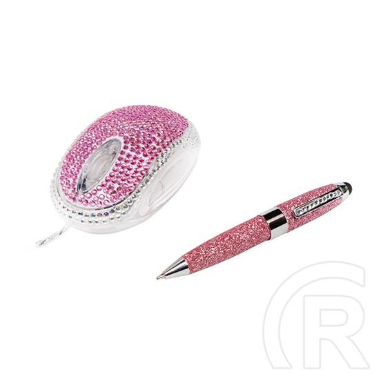 LogiLink ID0124 Rhinestone Stylus Pen Set optikai egér + érintőtoll (USB, rózsaszín)