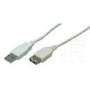 LogiLink USB-A 2.0 hosszabbító kábel (M/F, 3 m, szürke)