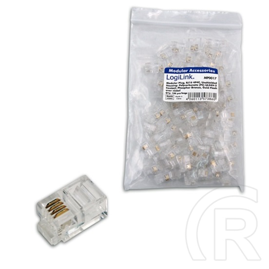 Logilink RJ10 csatlakozó dugó 4P4C, 100 db