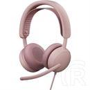 Logitech Zone Wired 2 mikrofonos fejhallgató (USB-C/USB-A, 1,9 m kábel, 40 mm driver, sztereó, rózsaszín)