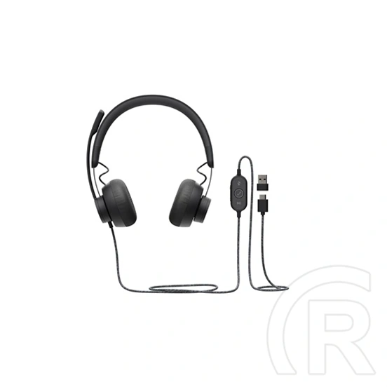 Logitech Zone Wired USB mikrofonos fejhallgató (vezetékes, hívás/zene, 1,9 m kábel, grafit)