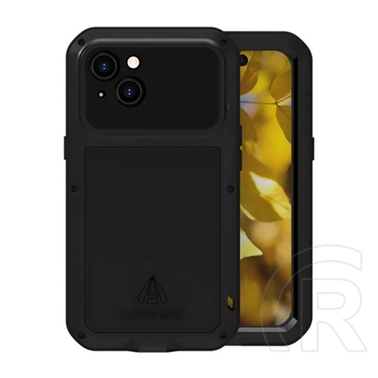 Love Mei Apple iPhone 15 powerful defender telefonvédő (fém keret, erős ütésállóság, porálló + képernyővédő üveg) fekete