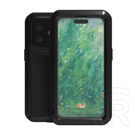 Love Mei Apple iPhone 16 powerful defender telefonvédő (fém keret, erős ütésállóság, porálló + képernyővédő üveg) fekete