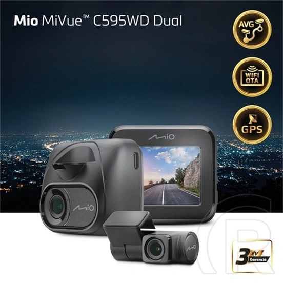 MIO MiVue C595WD Dual menetrögzítő kamera (2,0" kijelző, Full HD 1080p, 140°/130° látószög, GPS, WiFi, Sony STARVIS, fek