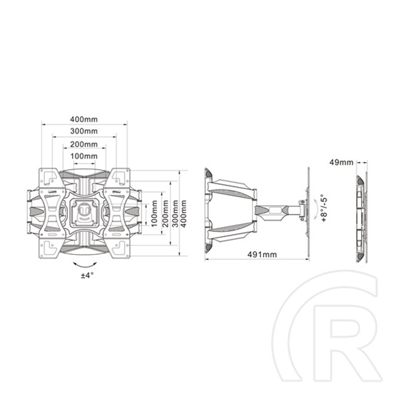 MULTIBRACKETS Flexarm Full Motion dupla fali konzol (40"-70", VESA 400x400, max. 45 kg, fekete)