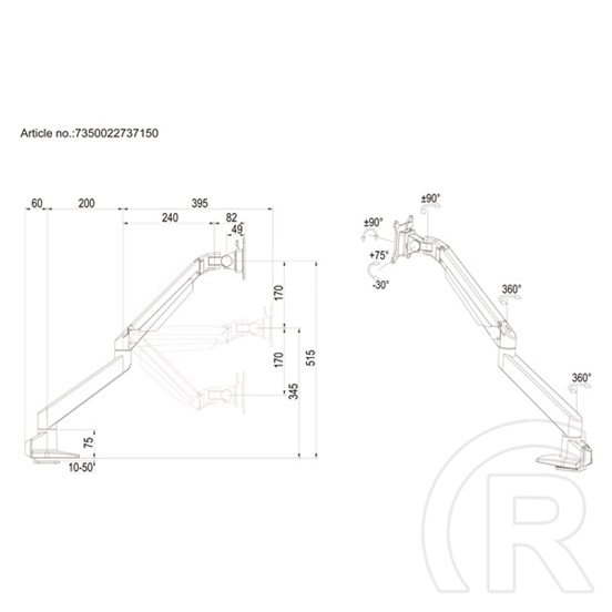 MULTIBRACKETS M gázrugós asztali konzol (15-34", VESA 75x75/100x100, max. 10 kg, fehér)