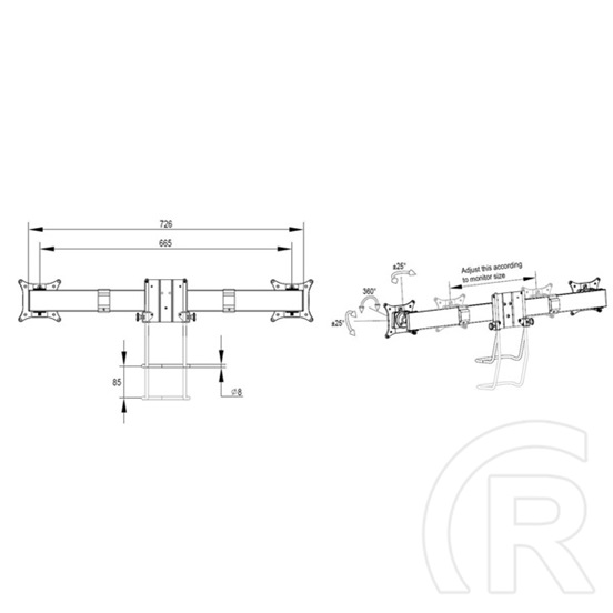 MULTIBRACKETS asztali konzol (2 képernyős, 15-28", VESA 75x75/100x100, fehér, gázrugós)