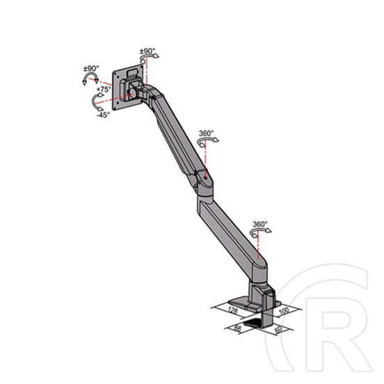 MULTIBRACKETS asztali konzol (2 képernyős, 15-28", VESA 75x75/100x100, fehér, gázrugós)