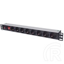 Manhattan Rackmount elosztó (19", 1U, 8 aljzat, led, 3 m, túlfeszültség védelem, kapcsoló gomb)