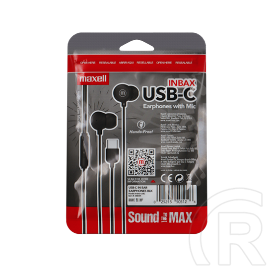 Maxell IN-BAX fejhallgató sztereo (USB-C, mikrofon, vezetékes, fekete)