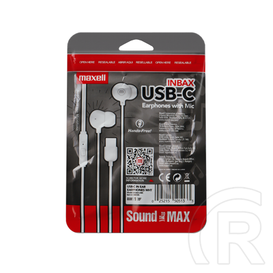 Maxell IN-BAX fülhallgató (USB-C, vezetékes, mikrofon, sztereó, fehér)