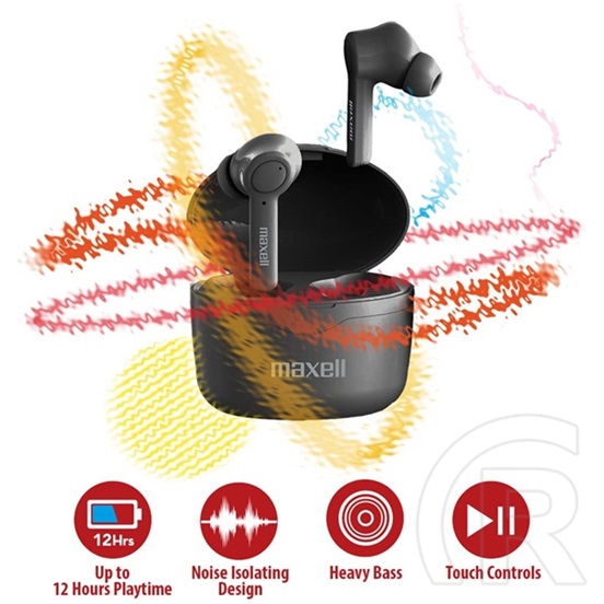 Maxell Sync Up TWS vezeték nélküli fülhallgató (Bluetooth 5.0, mikrofon, 3+9 óra üzemidő, fekete)