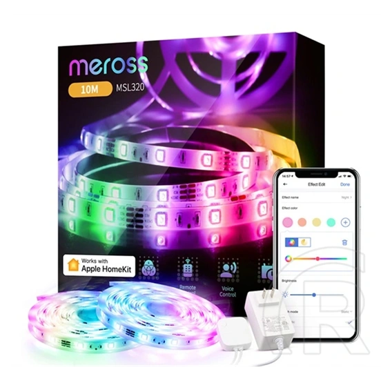 Meross MSL320 okos LED szalag (wifi, Bluetooth, mobil vezérlés, hangvezérlés, méretre vágható, 10 m, színes)