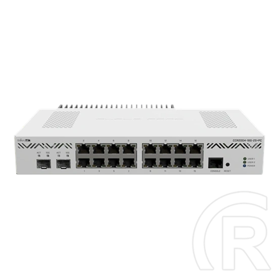 MikroTik CCR2004-16G-2S+PC router (passzív hűtés, 16x 10/100/1000 RJ45, 2x SFP+ 10G, 4GB RAM, fehér)