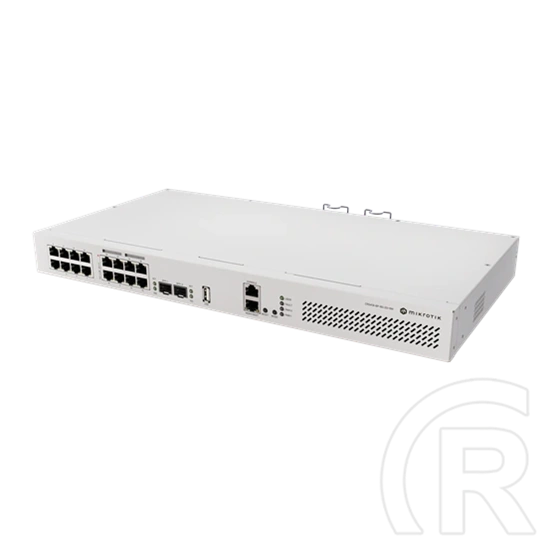 MikroTik CRS418-8P-8G-2S+RM switch (8x Gigabit PoE RJ45, 2x 10G SFP+, 150 W PoE, 2x tápegység, rack)