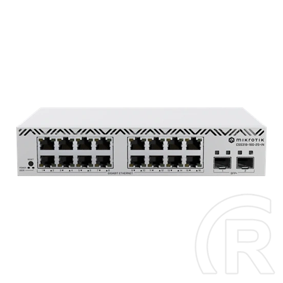 MikroTik CSS318-16G-2S+IN 16-port Gigabit switch (2x SFP+ 10G, 16x 10/100/1000, SwOS, passzív hűtés, 13W, IP20)