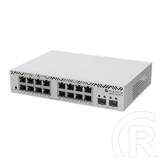 MikroTik CSS318-16G-2S+IN 16-port Gigabit switch (2x SFP+ 10G, 16x 10/100/1000, SwOS, passzív hűtés, 13W, IP20)