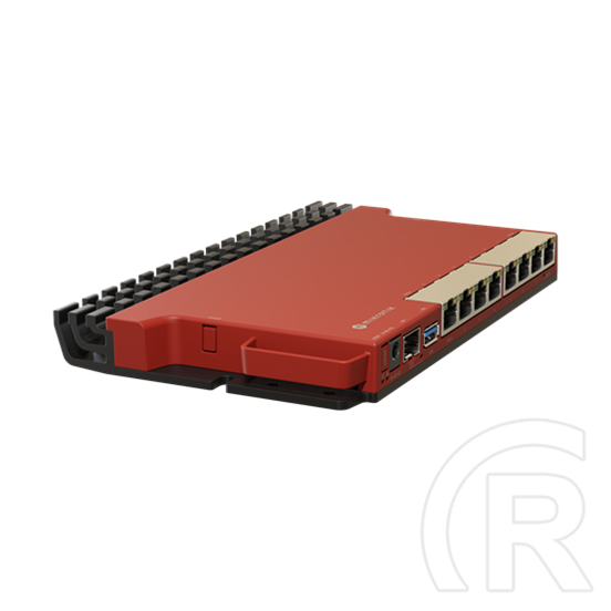 MikroTik L009UiGS-RM vezetékes router (8 x 1000 Mbps LAN, 1 x 2500 Mbps SFP, 512 MB RAM, 128 MB NAND, RouterOS v7, belté
