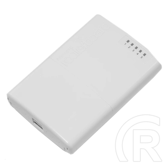 MikroTik PowerBox RB750P-PBr2 router (5x 10/100, 4x passzív PoE kimenet, PoE-in, DC jack, kültéri, fehér)