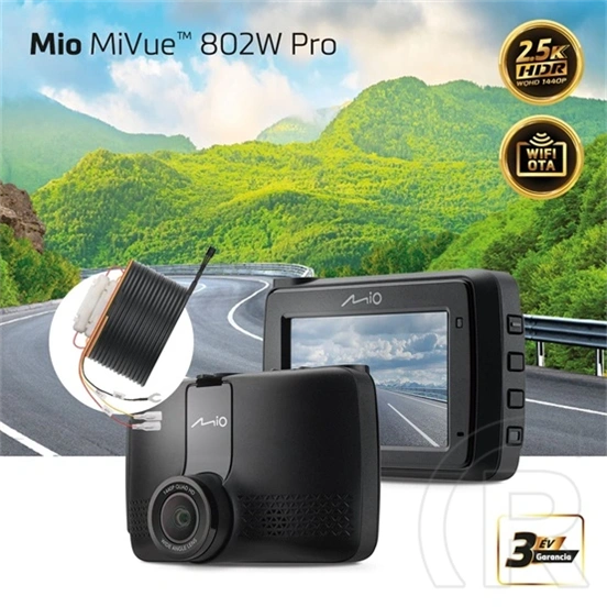 Mio MiVue 802W Pro menetrögzítő kamera (2.5K 1440p, 140° látószög, 3 tengelyű G-szenzor, Wi-Fi, 240mAh akkumulátor, park