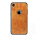 Mofi Apple iPhone XR tok (szilikon keret, bőr hatású hátlap, barna)