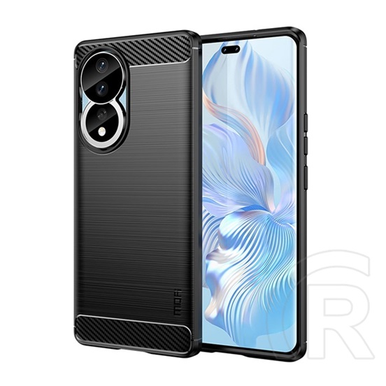Mofi Honor 90 5G szilikon telefonvédő (közepesen ütésálló, légpárnás sarok, szálcsiszolt, karbon minta) fekete