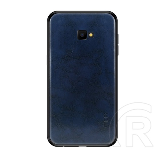 Mofi Samsung Galaxy J4+ tok (szilikon keret, bőr hatású hátlap, sötétkék)
