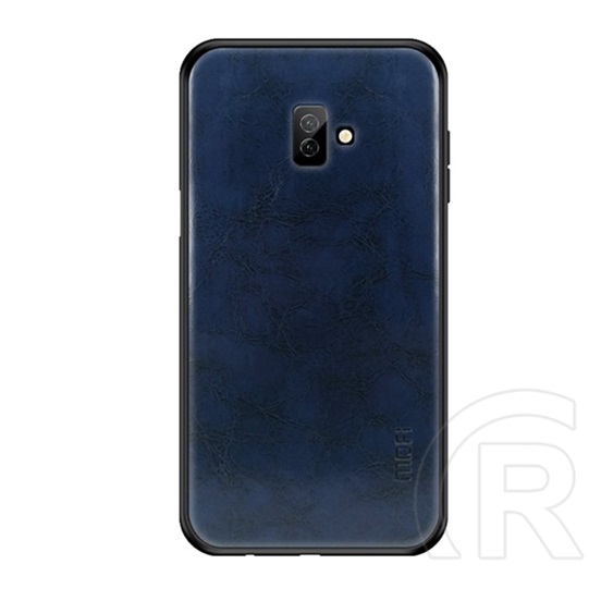 Mofi Samsung Galaxy J6+ tok (szilikon keret, bőr hatású hátlap, sötétkék)