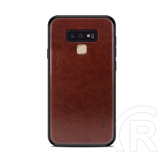 Mofi Samsung Galaxy Note 9 tok (szilikon keret, bőr hatású hátlap, sötétbarna)