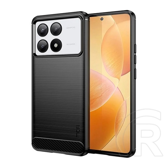 Mofi Xiaomi Poco X6 Pro 5G szilikon telefonvédő (ütésállóság, légpárnás sarok, szálcsiszolt, karbon minta) fekete