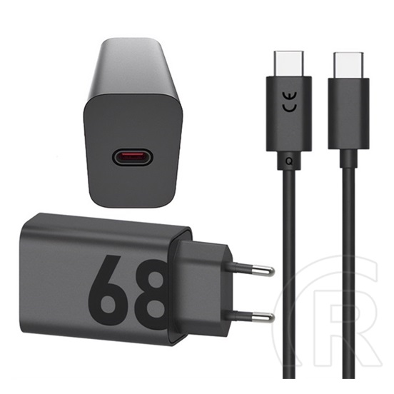 Motorola turbopower hálózati töltő type-c aljzat (68w, 6.5a, gan, pd gyorstöltő + type-c kábel) fekete