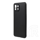 Műanyag telefonvédő (bőr hatású, Xiaomi 11 Lite 5G NE szilikon betét, karbon minta) fekete