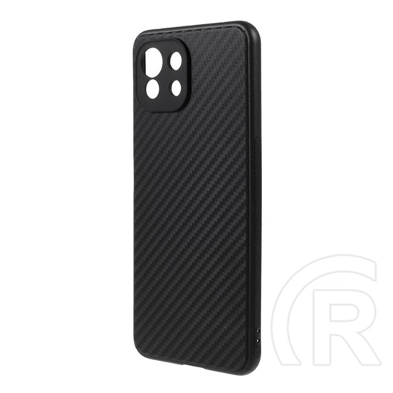 Műanyag telefonvédő (bőr hatású, Xiaomi 11 Lite 5G NE szilikon betét, karbon minta) fekete