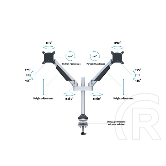 Multibrackets 2 karos asztali gázrugós konzol (15-32", VESA 75x75/100x100, max. 10 kg, ezüst)