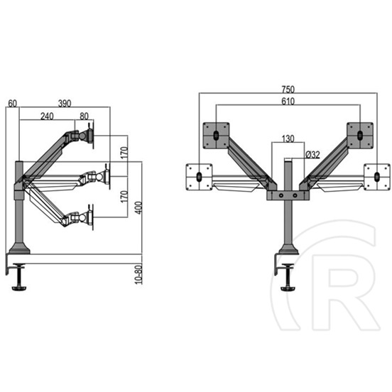 Multibrackets 2 karos asztali konzol (15-32", VESA 75x75/100x100, max. 10 kg, dönthető, forgatható, fehér)