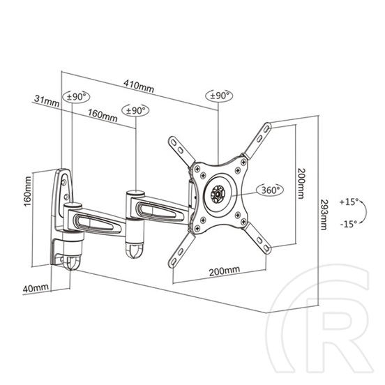 Multibrackets Flexarm 360 fali konzol (15-32", VESA 75/100/200, max 15 kg, dönthető, forgatható, fekete)
