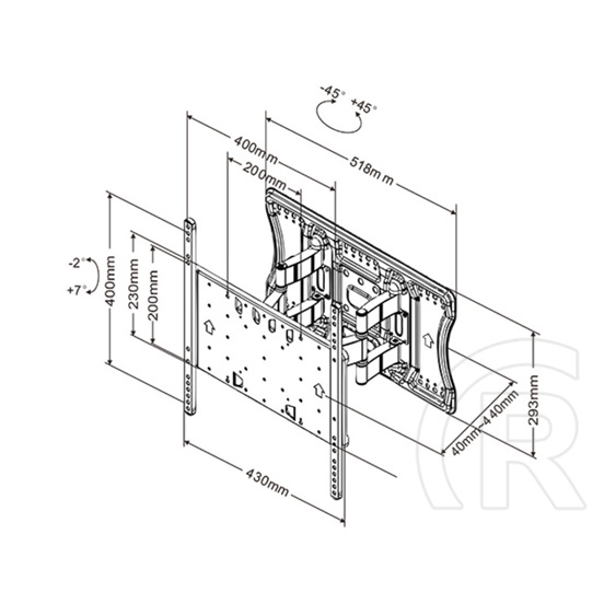 Multibrackets M Super Slim fali konzol (32-65", max. VESA 400x400, 40 kg, dönthető, forgatható, fekete)