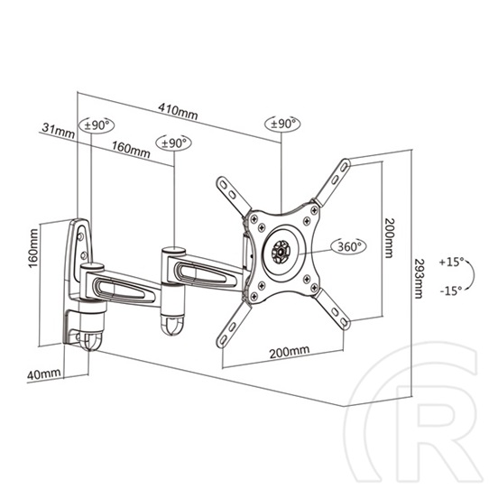 Multibrackets M VESA Flexarm 360 III falikonzol (15-32", VESA: 75x75/100x100/200x100/200x200, 15 kg, dönthető, forgatha