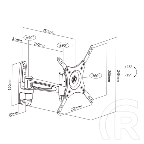 Multibrackets M VESA Flexarm 360 II fali konzol (15-32", VESA 75x75, 100x100, 200x100, 200x200, 15 kg, fekete)