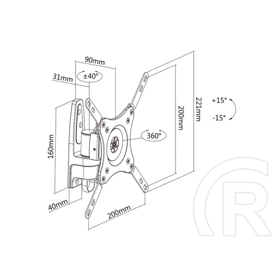 Multibrackets M VESA Flexarm 360 I fali konzol (15-32", VESA 75x75/100x100/200x100/200x200, 15 kg, dönthető, forgatható
